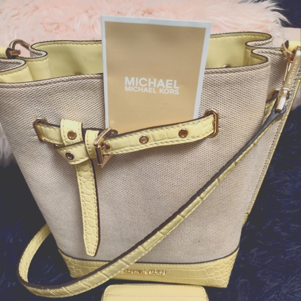 MK linen leather bag and wallet set